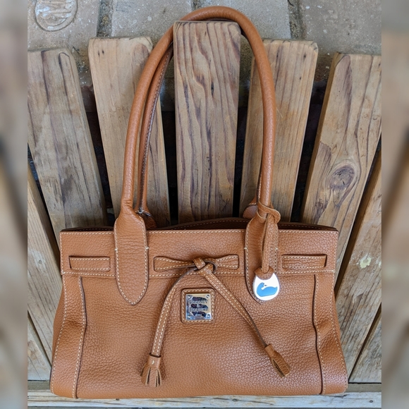 Dooney & Bourke Handbags - Dooney & Bourke Tan Pebbled E/W Tassle Tote
